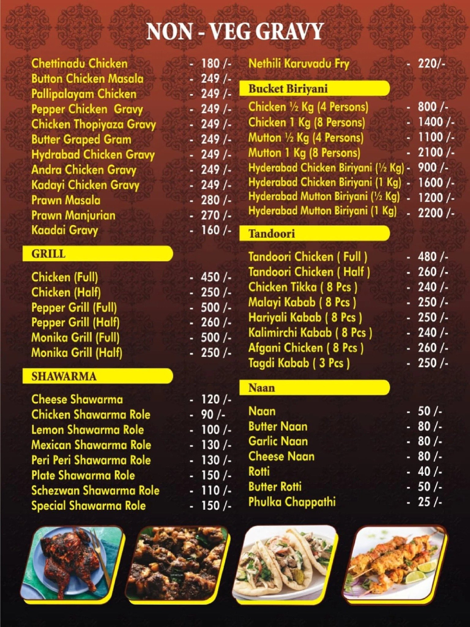 Non-veg gravy menu card with prices