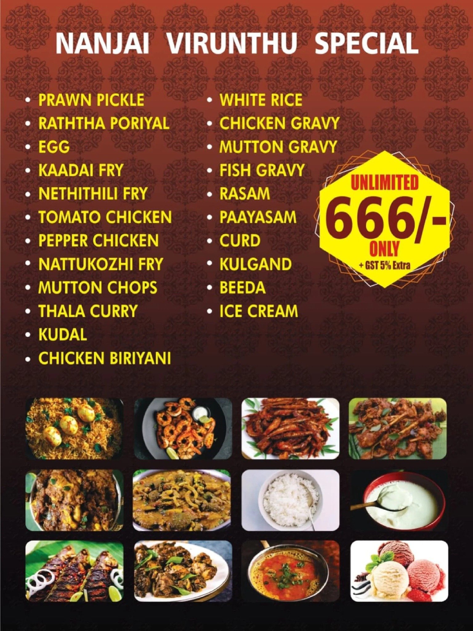 Nanjai Virunthu special unlimited menu card